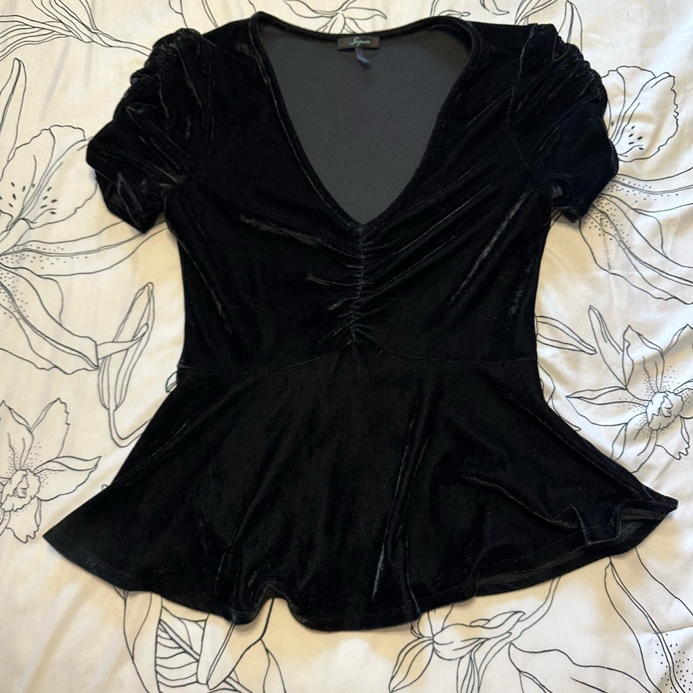 Soprano Black Velvet Peplum Top